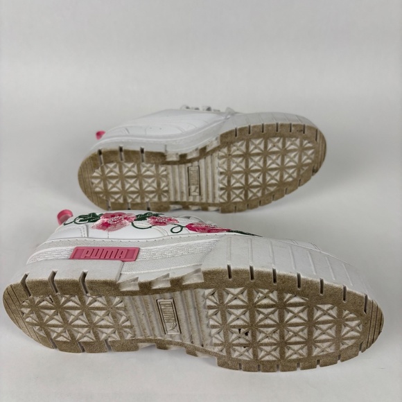 Puma Mayze White, Garnet Rose-Vine Embroidery Size 7 Platform Shoes - Picture 10 of 13